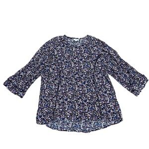 J Jill Floral Print 3/4 Sleeve Blouse Top Multicolor Women's L Tall‎